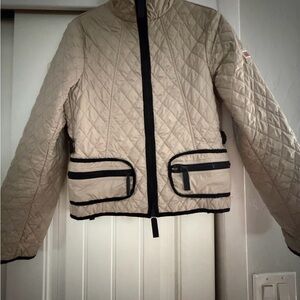 Burberry Beige Quilted Jacket with Black Trim